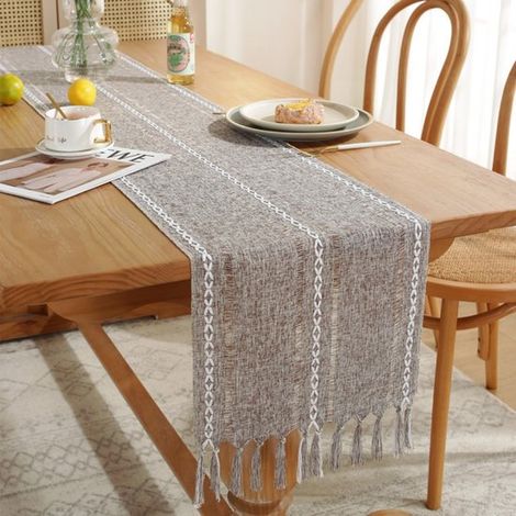 Runner da tavola, stile boho, crema, stile country, con nappe, lavabile, ideale per feste, compleanni, festival e matrimoni, 6 pezzi marroni, 33143 cm (1/5)