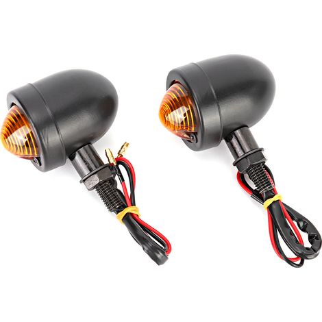 Lot de 2 Clignotants Moto Universels Type Balle Noir Plastique Métal Feu de Direction Ambre 12V Ø2.8cm L5cm Fil21cm Filetage10mm Mode Stable (1/5)