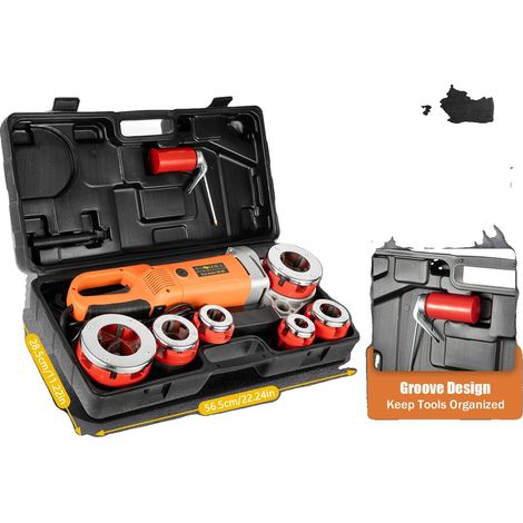 Machine à fileter les tuyaux, puissance de 1800W, vitesse de 25 RPM, construction en fil de cuivre, compatible avec des tuyaux de 1/2" à 2", design portable (1/5)