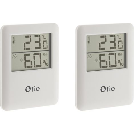 Otio – Lot de 2 thermomètres hygromètres LCD avec fixation magnétique – Plage 0/50°C – Alimentation 2 piles LR1130 fournies