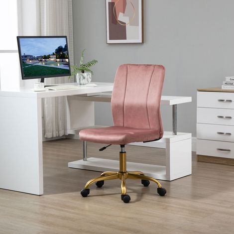 Vinsetto Bürostuhl im modernen Design, 360° drehbar, ergonomisch geformt, mit geschwungener Rückenlehne, höhenverstellbar, Samtbezug, 56 x 60 x 102 cm, Rosa und Gold