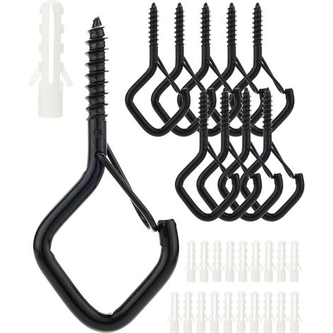 10 crochets de suspension à vis, boucle de sécurité, résistants au vent, pour guirlandes extérieures, plantes, décorations Noël, éclairage terrasse, noir (1/5)