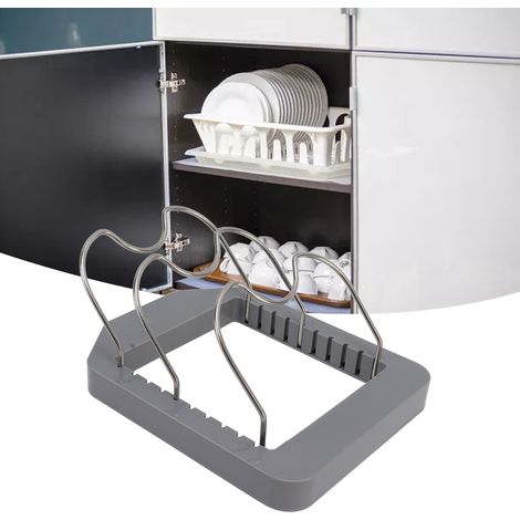 Étagère de rangement pour ustensiles de cuisine, support télescopique pour couvercles de casseroles, porte-ustensiles de cuisine, égouttoir, range-vaisselle, organiseur de tiroir télescopique, gris (1/5)
