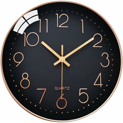 Horloge Murale Silencieuse sans tic-tac, 30cm Chiffres Arabes Horloge Quartz Ronde Moderne Décorative, pour Salon Chambre Cuisine Bureau Classe - Noir (1/5)