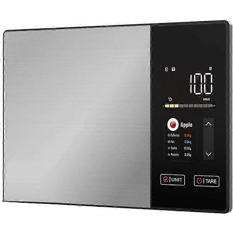 Küchenwaage aus Edelstahl – Nährwertrechner für Lebensmittel (Kalorien, Eiweiß, Fett, Kohlenhydrate) – 5 kg Gewicht – für gesunde Ernährung – JH3 Silber & Schwarz (1/5)