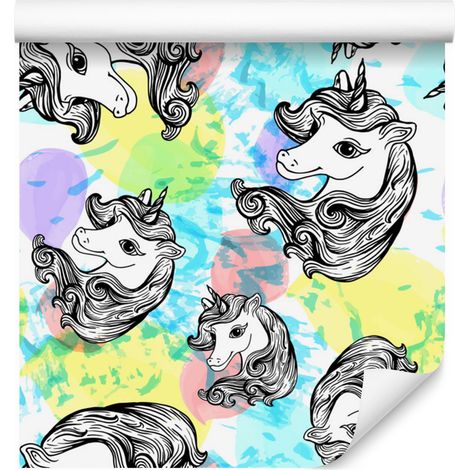 Papel pintado de unicornios sonrientes para salón y dormitorio, 50x1000 cm. (1/5)