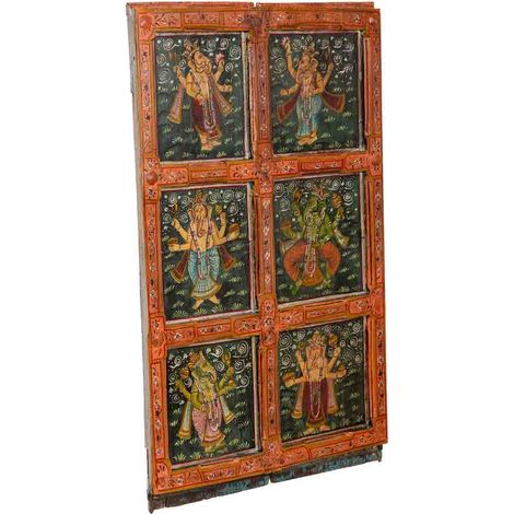 Puerta de madera artesanal de decoracion verde y rojo, 100x11x168h cm (1/5)