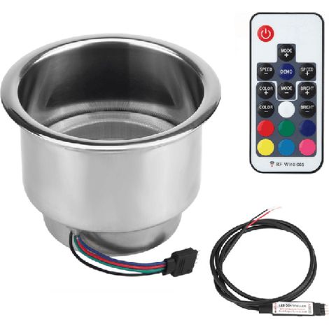 RGB-LED-beleuchteter Getränkehalter mit Fernbedienung, aus Edelstahl, für Boot, Auto, LKW und Wohnmobil. (1/5)