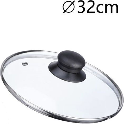 TrAdE Shop Traesio - Coperchio In Vetro Ricambio Per Pentola Padella ø16-18-20-22-24-26-30-32cm Pomello Nero -    -diametro 32cm   -