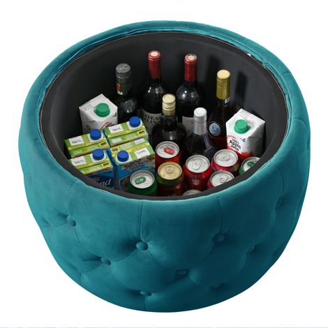 Luxueux lot de 2 poufs gigognes en velours, fonction 4-en-1, pouf de rangement rond avec plateau en bois, aucun assemblage requis, bleu (58 cm x 58 cm x 38 cm)