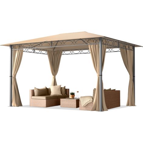 TOOLPORT Garden pavilion 3x4 m waterproof PREMIUM pavilion with 4 side-panels/curtains garden tent approx. 220g/m² roof tarpaulin in taupe party tent (1/5)