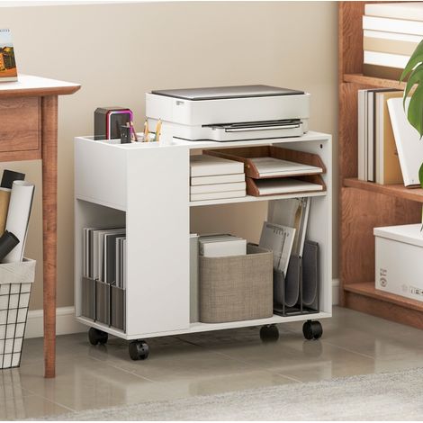 CHICFURN Supporto per stampante 70 x 34 x 60 cm in truciolato bianco con ruote (1/3)