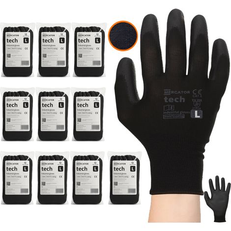 Guantes de trabajo MERCATOR Tech Black+Black PU - Talla L - 120 pares (1/5)