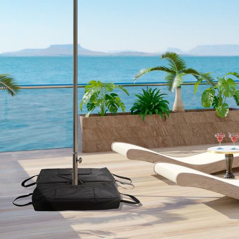 Stand parasol, de parasol pour sacs de sable pour le marché, 2x sacs remplissables 50kg, avec pelle, noir