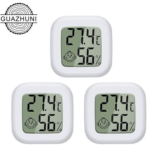 MINKUROW Mini Termometro Igrometro Digitale Lcd Per Interni, Umidità Della Temperatura Portatile Ad Alta Precisione -50 ℃ 70 ℃ 10% 99% Rh (Bianco) 3 Pezzi (1/5)