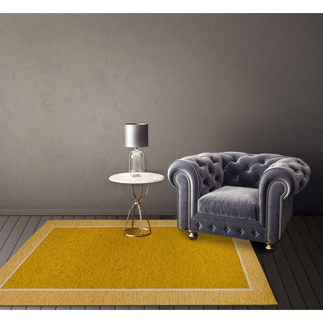 Tappeto Arredo Moderno Morbido in Ciniglia Ingresso Antiscivolo Prodotto Italiano Soggiorno Camera Salotto Disegni Piazzati Cotone Varie Misure Grande Roma Senape - 65x175Cm (1/5)