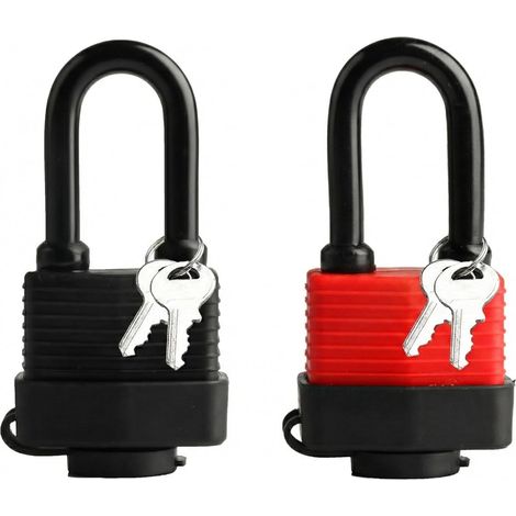 Lot de 2 cadenas avec clé - Cadenas de sécurité - Longue anse - Résistant aux intempéries - Avec clé - Pour casier, garage, clôture, porte de jardin (1/5)