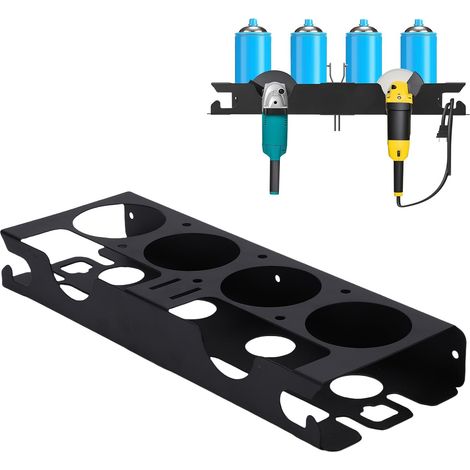 Organizador de herramientas de pared con soporte para botella de pulverizador y soporte para amoladora angular, organizador de herramientas de garaje de metal (1/5)