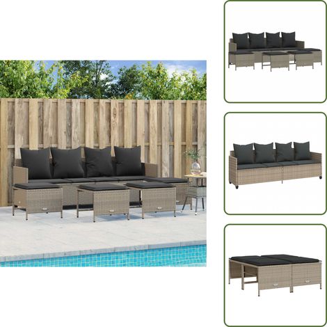 The Living Store Salon de jardin 5 pcs avec coussins gris clair résine tressée - Ensemble Salon De Jardin - Salon De Jardin Extérieur - Mobilier De Jardin - Canapé Jardin - Chaise Lounge