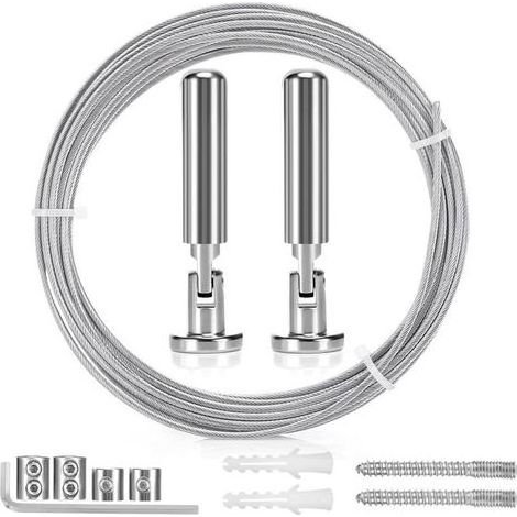 5m Tringle à Rideaux Kit, Câble en Acier pour Rideau, Fil de Suspension en Acier Inoxydable pour Accrocher Photos, Rideaux de Douche, Corde à Rideau, Décoration Murale d'art de Pépinière (1/5)