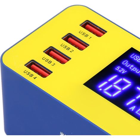 Station de charge à 8 ports, chargeur multi-ports USB 40 W à charge rapide avec écran LCD, prise européenne 100-240 V