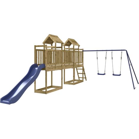 Aire de jeux d'extérieur balançoires toboggan portiques robuste jeux jardin 313 x 589 x 214 cm bois de pin imprégné (1/5)