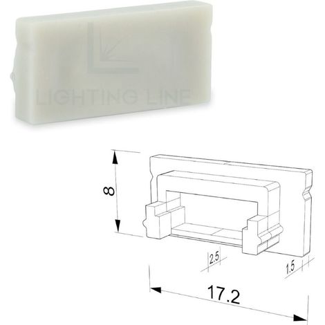 TAPPO GRIGIO PER PROFILO LED RETTANGOLARE SENZA FORO PASSACAVO LEDPOINT (1/2)