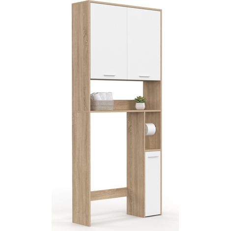 Idmarket – Meuble pour WC bicolore 79x23x178 cm – Panneaux mélaminés – Placard avec étagère ajustable – Rangement gain de place (1/5)