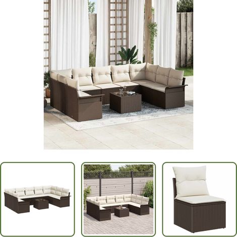 Gartenmöbel - Gartensofa-set mit Speicher 10 pcs Grau Poly-Rattan (1/5)
