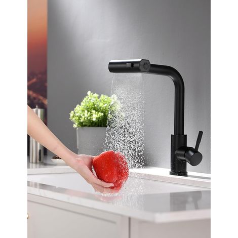 Robinet de cuisine extensible pivotant à 360° - Mitigeur monocommande pour évier de cuisine - Or brossé