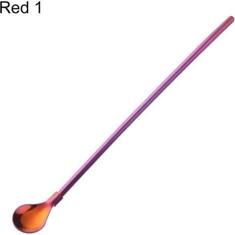 Cuillère À Paille - Acier Inoxydable Antirouille - Longue Poignée Lisse - 2 En 1 Cuillère Et Paille - Style 17 - 1 Pièce (1/2)