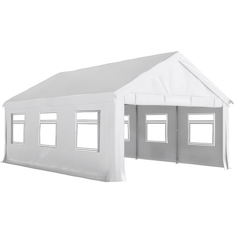 Gazebo da Giardino 597x395x302 cm con Pannelli Laterali 6 Finestre e Doppio Ingresso in Acciaio Galvanizzato Bianco (1/5)