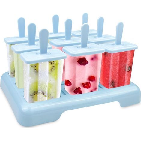 9 Pièces moule glace, popsicle moules réutilisable, ice pop mold, Avec Brosses, Batonnet Glace Et Entonnoirs Pliants en Silicone, pour Popsicles, Sorbets Nourriture, Crèmes Glacées (Bleu) (1/5)
