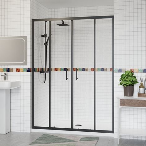 Aquariss Sliding Double Shower Enclosure Door Black 1400mm (1/5)