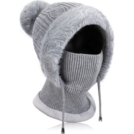 Damen Strickmütze 3-in-1 mit Fleece-Futter, Sturmhaube & Halswärmer, Grau (1/5)