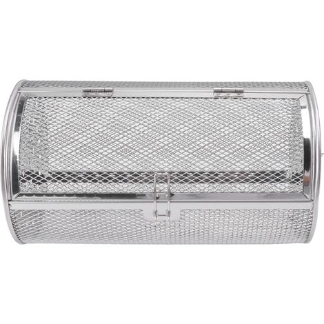 Panier de grillade rotatif en acier inoxydable, cage ronde pour barbecue, idéal pour légumes, noix et fruits secs. (1/5)