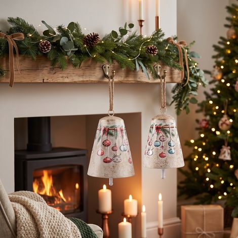 Campane decorative in metallo con sfere decorazioni di natale set da 2 (1/3)