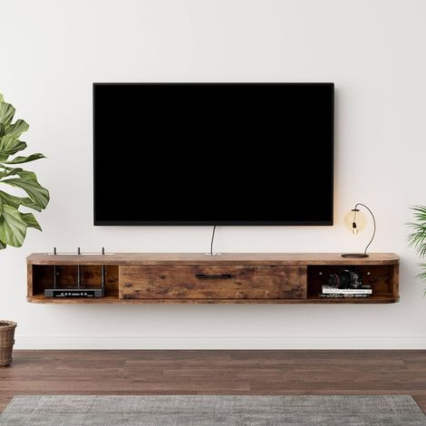 Étagère TV flottante en bois,TV Meuble Etagere TV Support TV Mural Meubles TV Mural TV Armoire with Doors Meuble TV Rangement Marron Rustique 120cm (1/5)