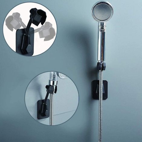 Support Douchette Mural Support pour Pommeau de Douche Réglable Auto Adhésif Support Douche Plastique Universel Support de Pommeau de Douche Sans Perage Support Mural Accessoire Douche Noir (1/5)