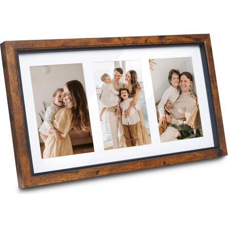 Cadre photo de 10x15cm pour 3 photos avec passe-partout pour mur et table, cadeau pour anniversaire, anniversaire de mariage, fête des mères (1/5)