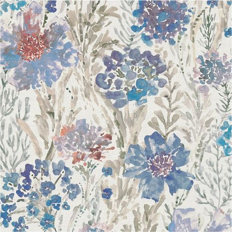 Flowers wallcovering wall Profhome 396953 hot embossed non-woven wallpaper smooth aquarelle style matt blue white grey 5.33 m2 (1/5)