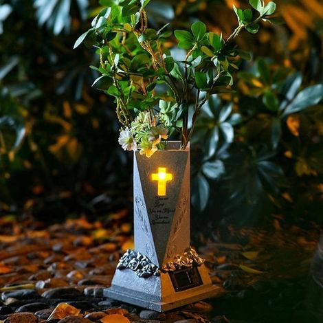Gedenkvase mit Solarlicht – Antikes Design – Friedhofsdekoration – Solarlicht – Kunstharz (1/5)