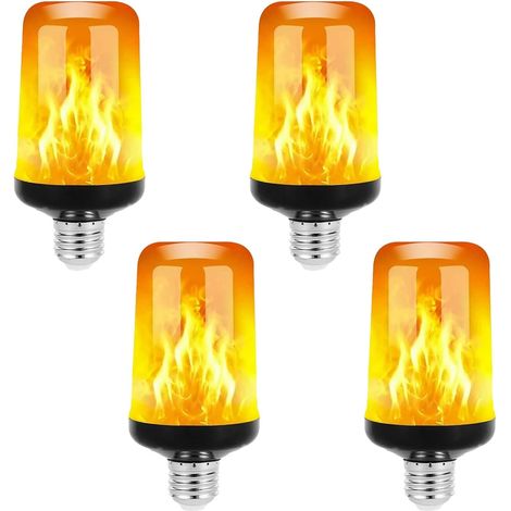 Set di 4 lampadine a LED con effetto fiamma tremolante e sensore di gravità, ideali per decorazioni interne, giardino e feste di matrimonio.