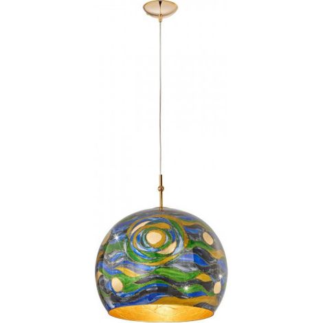 Suspension design LUNA Or 24 Carats 1 ampoule, abat jour bleu aqua (1/5)