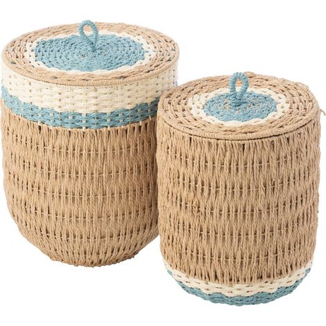 Lot de 2 Paniers Enfant "Doug" 43cm Naturel & Bleu