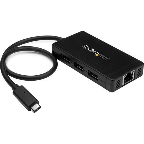 StarTech.com Hub USB 3.0 (5Gbps) a 3 porte con USB-C e Ethernet Gigabit - Include Adattatore di Alimentazione (1/5)