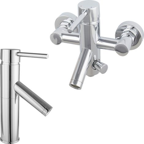 PaulGurkes Rund Armaturenset Waschtisch Wasserhahn Wannenarmatur 2Wege Umsteller