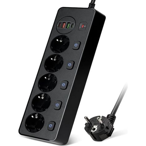 Multiprise 5 Prise et 2 Ports USB 2 TypeC,multiprise USB Recharge Rapide PD20W,Rallonge Multiprise 2M,Protection Contre Les Surcharges de Courant (1/5)