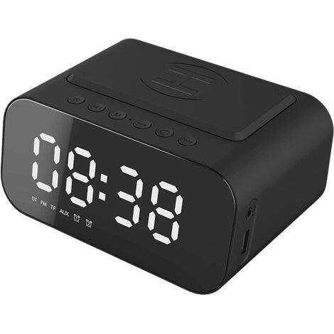 Réveil/enceinte avec radio FM, chargeur rapide USB, affichage LED et charge sans fil 10 W, idéal pour le salon, la cuisine et les activités de plein air. (1/5)