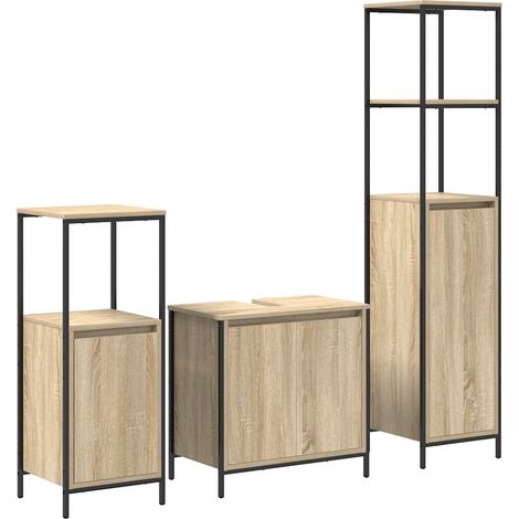 Maison Exclusive - Set di mobili per il bagno con porta 3 pcs Rovere Sonoma e Nero